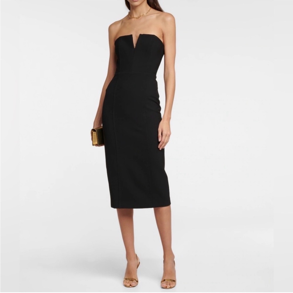 Veronica Beard Black Strapless Midi Dress with Notch Neckline - Picture 1 of 7
